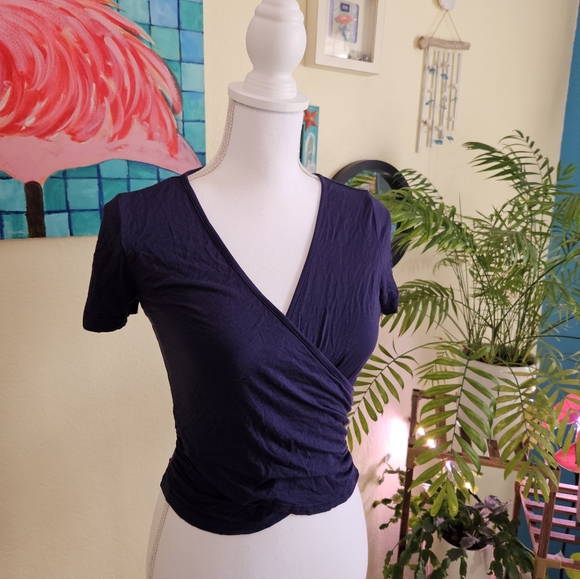 Tops - Classic Wrap-Style V-Neck Top in Navy